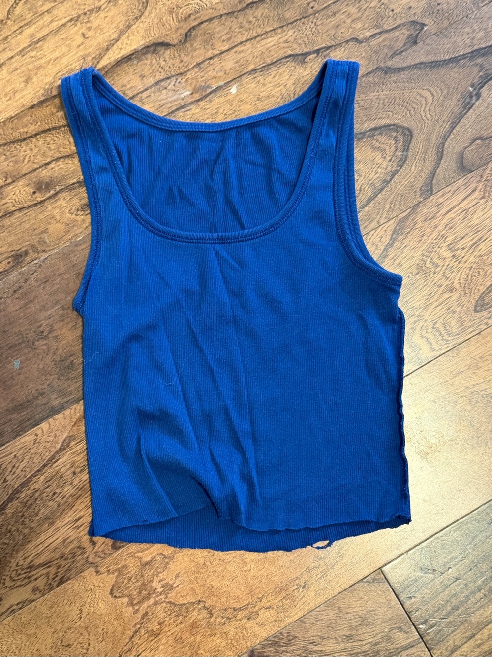 Blue Ribbed Scoop Neck Tank Top - Women's